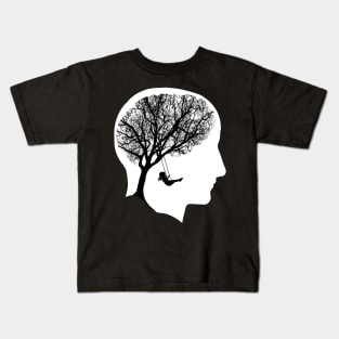 Tree branches brain person silhouette, trees, tree, branches, skull, brain, Mental Health Matters, Depression, Anxiety, Mental Iliness Kids T-Shirt